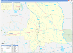 St. LandryParish (County), LA Wall Map Zip Code Basic Style 2024